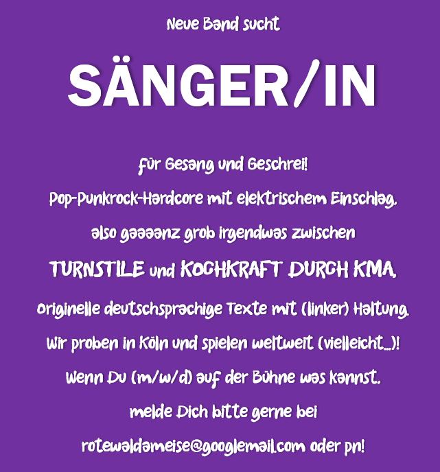 Kleinanzeige SÄNGER/IN gesucht für irgendwas zwischen TURNSTILE und KOCHKRAFT DURCH KMA (Punkrock, Elektro) - Bild 1