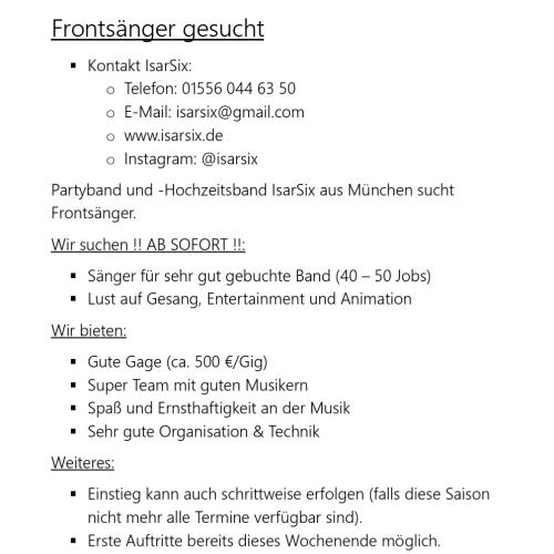 Kleinanzeige Sänger für Partyband gesucht DRINGEND ab sofort - Bild 1