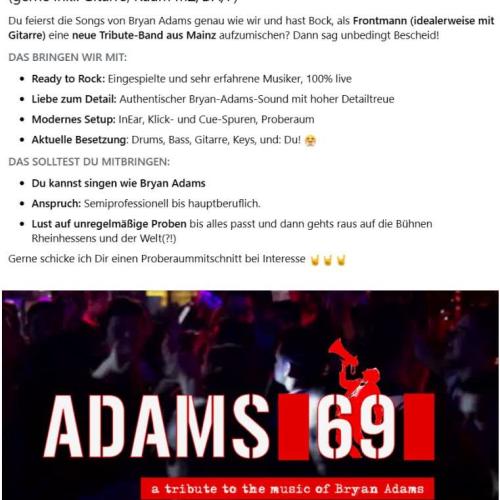 Kleinanzeige ADAMS 69 Tribute-Band sucht SÄNGER 🎤🎸 - Bild 1